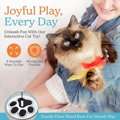 18-Piece Interactive Cat Toys for Indoor Cats -PATENTED Heavy Duty Self-Holding Floor Base & Suction Cup - Durable Feather Wand Bird Simulation Self Play Kitten Toys for Bored Adult Cats Juguete Gato