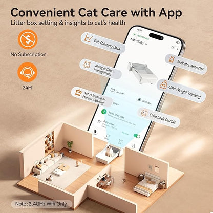 Meowant Automatic Litter Box, Self Cleaning Cat Litter Box with App Control, Open Top Cat Box for Multi Cats, Dual Rake, Works with Clumping Litter, Anti Pinch Safety Feature, Odor Control