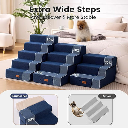 Gardner Pet Dog Stairs for Small Dogs 22.8" H, 5-Step Extra Wide Dog Stairs for High Bed, Pet Steps for Small Dogs and Cats Couch with Durable Non-Slip Waterproof Fabric Cover and Soft Foam, Navy
