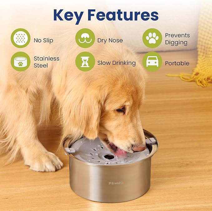 PawsPik Spill Proof Stainless Steel Dog Water Bowl – 4L Slow Drinking Pet Bowl with Floating Tray, Non-Tip, BPA-Free, Dishwasher Safe – for Large Dogs & Multi-Pet Homes