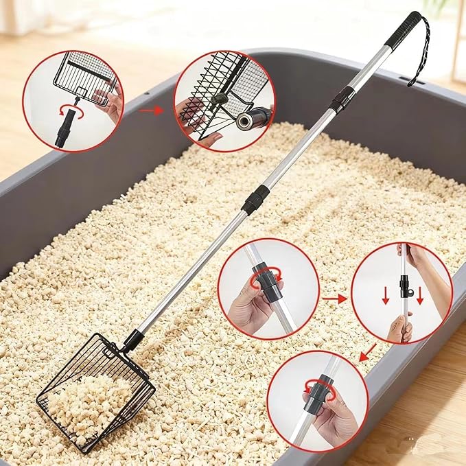 3-in-1 Adjustable Stainless Steel Heavy Duty Litter Scoop, 41.9 Inches Chicken Poop Scooper and Cat Litter Scooper with Long Handle for Coop and Litterbox