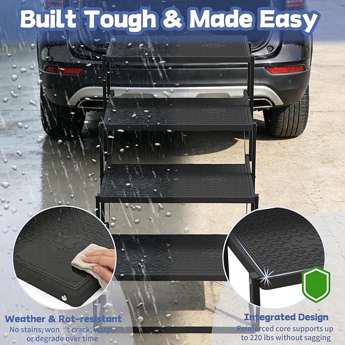 Dog Steps for Car, Truck, SUV, Dog Stairs for Car with Upgraded Non-Slip Surface, Foldable Dog Ramp for Car, Pet Stairs for Large Dogs, 4 Steps