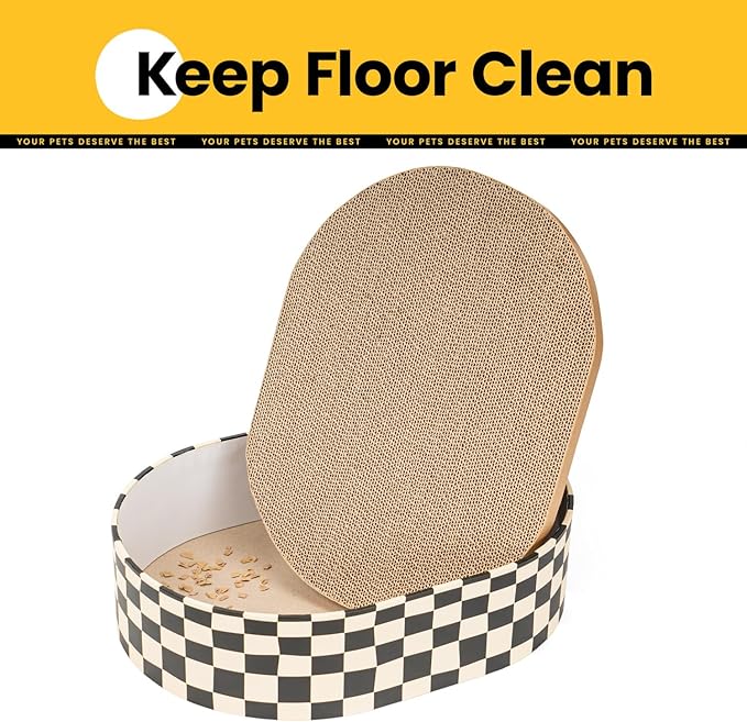 Cat Scratcher Box with 4 Cat Scratching Board Reversible Scratch Pad, Heavy Duty Corrugated Cardboard Pet Bed Lounger Kitty Scratchers for Indoor, Protects Furniture,Kittens Gifts-Large