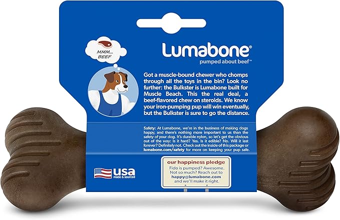 Lumabone Bulkster Durable Chew Toy for Aggressive Chewers, Real Beef, Made in USA, Small