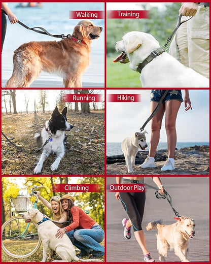 Hands Free Dog Leash, 5.1-8.9Ft Crossbody Long Leash, Waist Dog Belt for Small & Medium Dogs, City Walking & Running Outdoor Hiking &Travel etc. (Black)