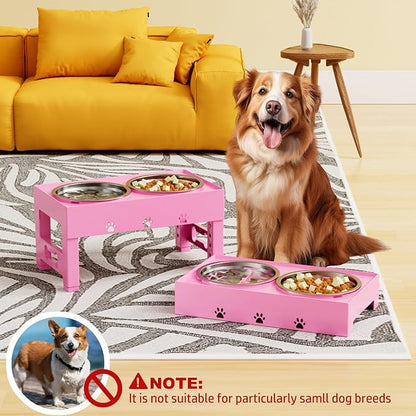 Elevated Dog Bowls with 2 Stainless Steel Bowls, 5-Height Adjustable Stand (3.1", 9" to 12"), for Improved Digestion & Neck Support, Easy Clean, Non-Slip Base Raised Feeder for Medium Large Dogs