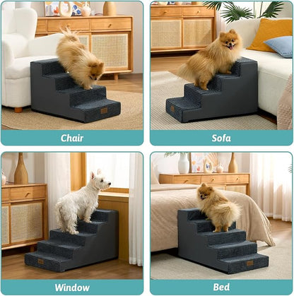 Dog Stairs for Small Dogs 15.7" H, 4-Step Gentle Incline Pet Step for Couch Sofa, Non-Slip Dog Ramp for Puppy Doggie Senior Cats, 15.7x23.6x15.7 Inch, Charcoal Grey