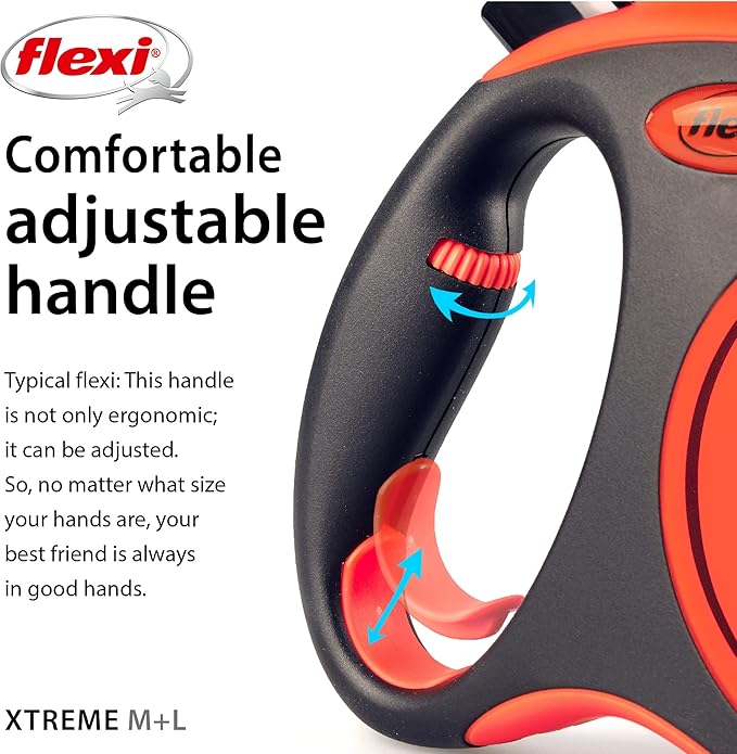 FLEXI Xtreme Tape Retractable Dog Leash for Large Dogs Upto 121 lbs. – 26 ft., Orange/Black | Tangle Free Pet Walking Leash with One-Handed Brake, Pause, Lock | German Quality Product