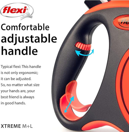 FLEXI Xtreme Tape Retractable Dog Leash for Large Dogs Upto 121 lbs. – 26 ft., Orange/Black | Tangle Free Pet Walking Leash with One-Handed Brake, Pause, Lock | German Quality Product