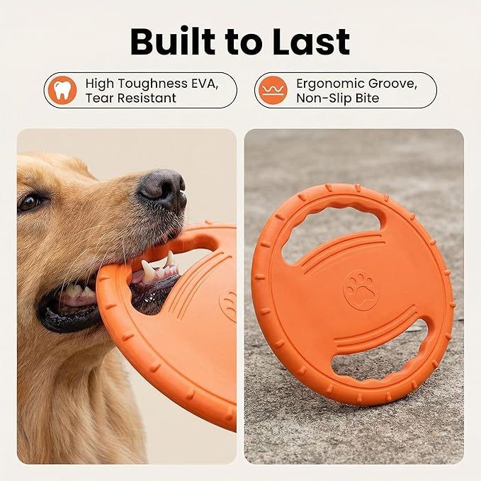 EVA Dog Flying Disc Toy, Durable Interactive Fetch with Dual Grip Holes, Non-Slip Floating Pet Toy for Small Medium Large Dogs, Outdoor Park Beach Play (Orange)