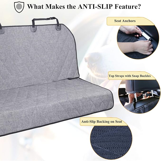 VIVAGLORY Dog Seat Cover Quickcover Seat Protector for Dog, Backseat Cover for Car SUV & Truck, Back Rear Backseat Bench Protector, Large, Heather Black