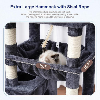 Cat Tree, Cat Tower for Large Cats with 2 Big Platforms, 2 Baskets, condo and Toys, 63" Cat Scratching Posts for Indoor Cats, Smoky Gray GCT020G