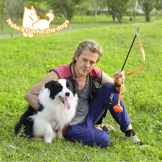 Interactive Flirt Pole for Dogs Chase and Tug of War Dog Pole Toy, Dog Teaser Wand with Rope & Ball Toys for Large Medium Small Dogs Chewing Toy to Outdoor Exercise & Training,30.9inch Orange
