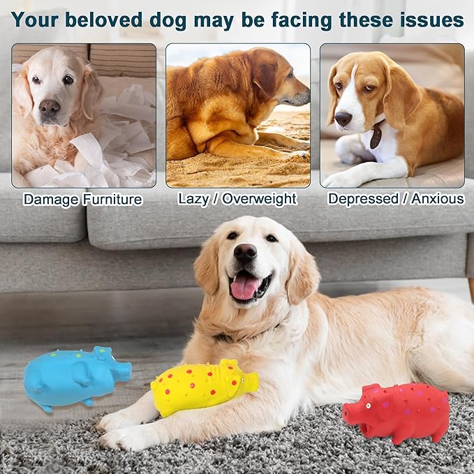 3-Pack Squeaky Pig Dog Toys, Rubber Pig Dog Toys for Small, Medium & Large Dogs, Durable Interactive Latex Squeaky Chew Toys