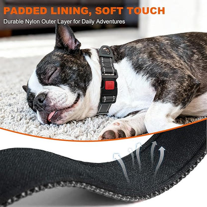 Taglory Reflective Dog Collar with Safety Locking Buckle, Soft Neoprene Padded Dog Collar for Small Dogs, Metal D-Ring, Adjustable Nylon Neck Strap for Daily Walking, Training & Running, Black, S
