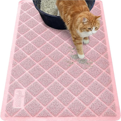 GORILLA GRIP Cat Litter Box Mat, 35x23, Cushioned Coil Mesh Litter Trapping Mats, Scatter Control Supplies for Less Mess, Phthalate Free, Ultra Deep Catch Grooves, Rinse or Vacuum to Clean, Light Pink