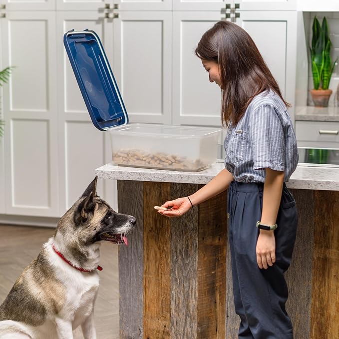 IRIS USA Airtight Dog Food Storage Container, Up to 14 lbs, Dog Cat Bird and Other Pet Food Treats Storage Bin, Dog Cat Wet Food Cans, Keep Fresh, BPA Free, Stackable, Navy