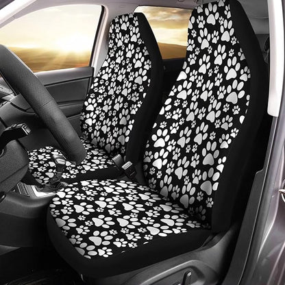 Universal Bucket Seats Cover Protector, 2 PCS Cute White Dog Paw Print Waterproof Durable Auto Interior Accessory for Car Truck SUV