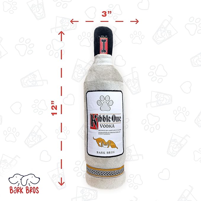 Bark Bros - Liquor Bottle Dog Toy - Plush Squeaky Dog Toys Funny Drink Parody - Alcohol Dog Toy - Dog Birthday Toy - Cute Dog Toys - Puppy Gifts - Puppy Stuff - Dog Stuff (Large, Kibble One)
