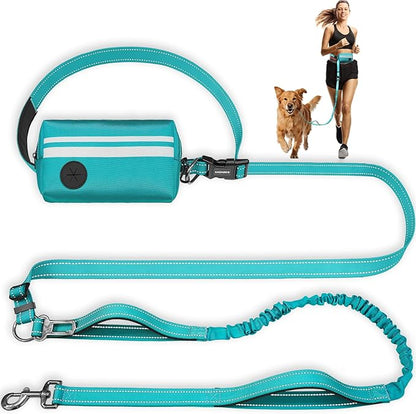 Hands Free Dog Leash with Removable Zipper Pouch, Dual Padded Handles and Durable Bungee for Walking, Jogging and Running Your Dog (Large, 35-140 lbs Green