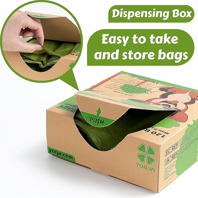 YORJA Tie Handles Dog Poop Bags, 280 Pet Waste Bags with OK BIOBASED Certificate, Thick and Strong 100% Leak-Proof Easy Tie Up Doggy Bags