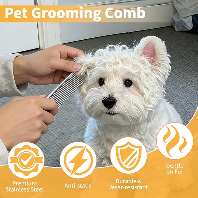 Dog Combs for Grooming Matting, 4 Pack Metal Cat Comb for Removing Tangles and Knots, Professional Dematting Tool for Pet Cats, Greyhound, Poodle, Doodle