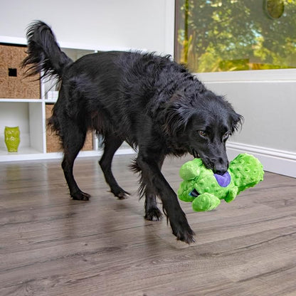 goDog Dinos T-Rex Squeaky Plush Dog Toy with Chew Guard Technology, Durable Fabric & Squeaker for Active Play, Green, Large