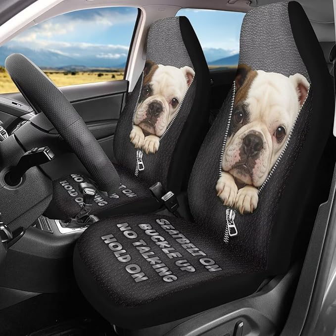 Funny Pug Print Car Seat Covers for Front Seats Dog Funny Car Accessories for Women Men Washable and Breathable Car Seat Cover Set of 2 for Trucks SUV Sedans