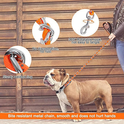 HOMIMP Chew Proof Dog Leash for Medium Large Dogs, Reflective 6 FT Heavy Duty Metal Chain Dog Leashes with Soft Padded Handle, Anti Bite Durable Rope Leashes for Pitbull, Non Chewable
