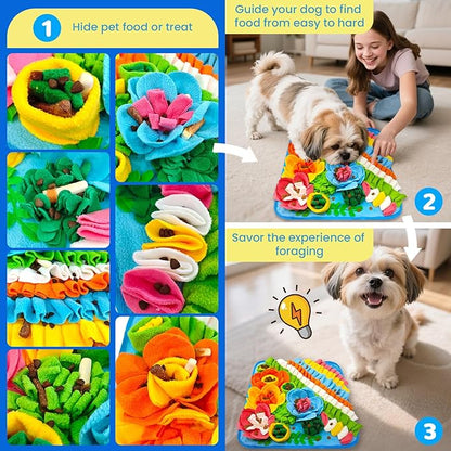 Dog Snuffle Mat and Lick Mat Set, Interactive Dog Enrichment Puzzle Toys for Puppy Small Breed Dogs Cats Rabbits, Cognitive Sniff Foraging Mats for Slow Feeding Treat Game Mental Stimulation