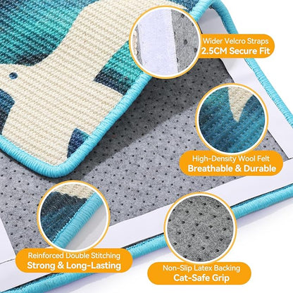 3-in-1 Sisal Cat Scratcher Mat 23.6x15.7'' Protects Carpet Couch & Furniture with Sticker Tape, Floor & Wall Cat Scratching Pad, Anti-Slip, Durable for Indoor Outdoor Cats (Blue Skyward)