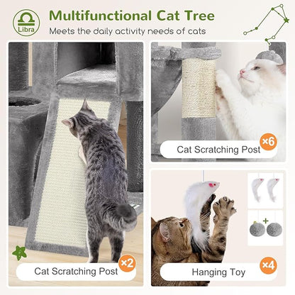 Globlazer Heavy Duty Cat Tree 78 inch Sturdy Cat Tower for 20lbs Large Adult Cats, Symmetrical Aesthetic Big Cat Tree with Extra Large Platform, 2 Scratching Boards, Z78, Light Grey
