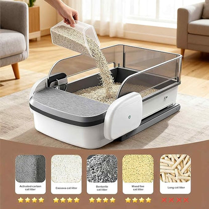 Automatic Litter Box Self Cleaning Odor Control for Cats 3LB to 50LB Large Capacity APP Control Safety Sensor Multi-Cat Use，Accessible Electric，Low-Entry Electric Litter Box
