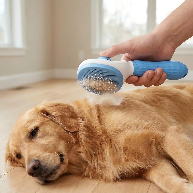 Dog Cat Shedding Brush, Self Cleaning Deshedding Tool for Undercoat, Grooming Rake for Long Short Hair Pets, Skin Friendly Fur Remover