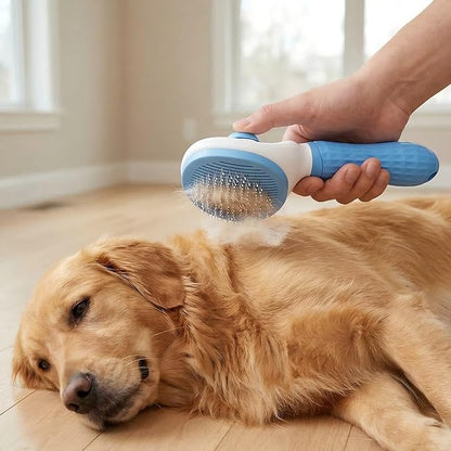 Dog Cat Shedding Brush, Self Cleaning Deshedding Tool for Undercoat, Grooming Rake for Long Short Hair Pets, Skin Friendly Fur Remover