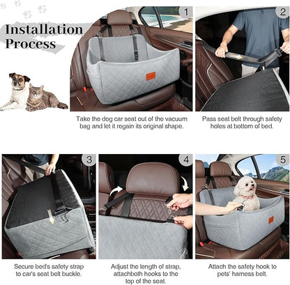 Wooaidagg Dog Car Seat for Medium & Large Dogs Up to 55lbs, Memory Foam Cushion, Washable Cover, Safety Straps & Non-Slip Base(Grey,Large)