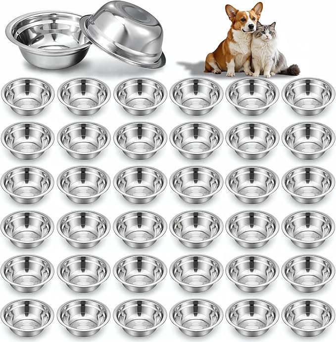 36 Pcs Stainless Steel Dog Bowls, 10 oz Metal Pet Food and Water Bowls, Dishwasher Safe Feeder Replacement Bowl for Kennel Crate