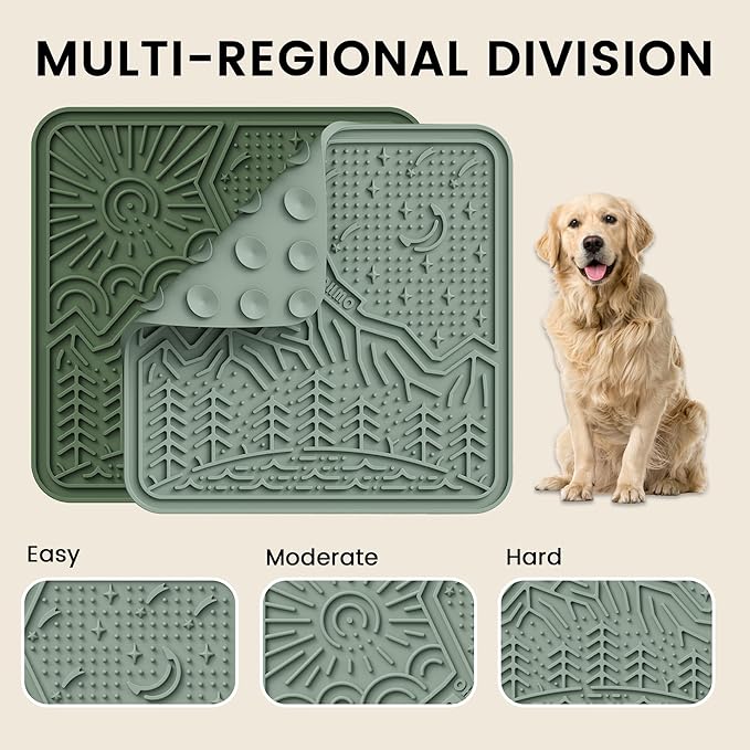 OHMO Lick Mat for Dogs and Cats Large(2 Pack) Nature Design Easy to Clean Pet Slow Feeder with Suction Cups, for Anxiety Relief and Boredom Reduction(Olive+Sage Green)