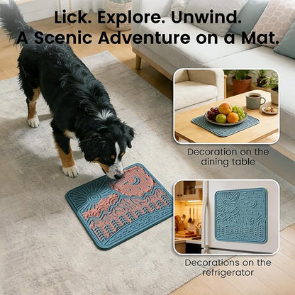 OHMO Lick Mat for Dogs and Cats Nature Design(Extra Large 1pc) Easy to Clean Pet Slow Feeder with Suction Cups, Enrichment for Anxiety Relief and Boredom Reduction(Light Blue)