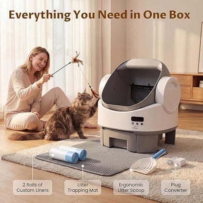 Greesum Self Cleaning Cat Litter Box, No App or WiFi Required, Open-Top Automatic Litter Box for Multiple Cats, 10-Day Capacity, Safety Sensors, Odor Control