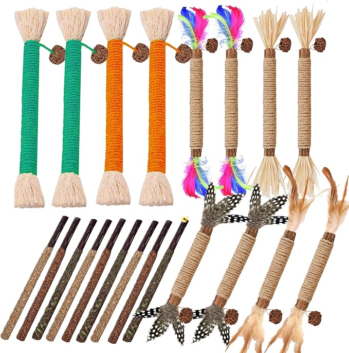Cat Toys 21Pack Silvervine Chew Stick Kitten Treat Catnip Toy Kitty Natural Stuff Catnip Matatabi for Cleaning Teeth Indoor Dental Snack Interactive