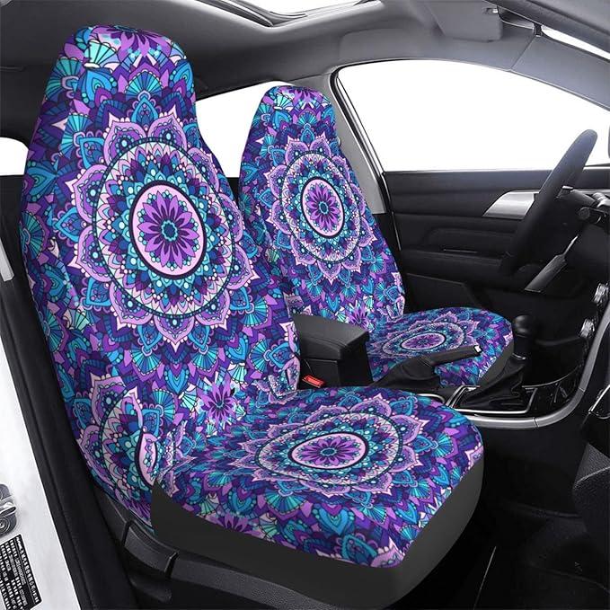 Foruidea Bohemian Style Mandala Print Car Seat Covers Universal 2 Pcs Auto Front Seat Cover Fit Most Cars,SUV,Sedan,Trucks