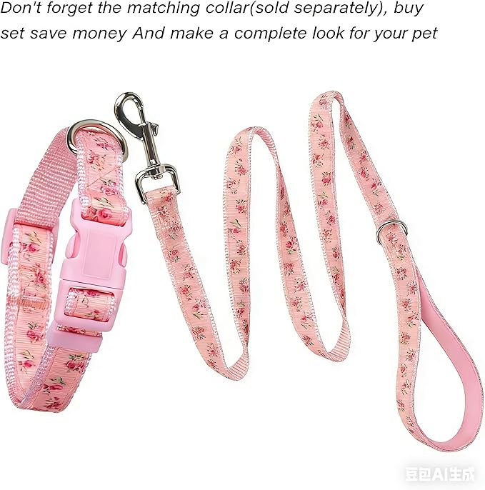 Dog Leash Flower Pattern, 4 Feet Length, Durable Nylon with Ribbon for Small, Medium and Large Dogs.(Medium, Pink Floral Leash)