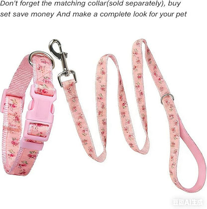 Dog Leash Flower Pattern, 4 Feet Length, Durable Nylon with Ribbon for Small, Medium and Large Dogs.(Medium, Pink Floral Leash)