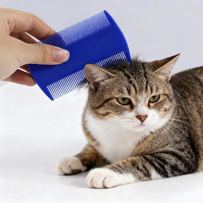 3/4/5-pieces flea and lice comb set, stainless steel pet comb (for dogs and cats, circular tooth design), double-sided tear stain remover, pet shedding comb, suitable for all types of pets (5pcs)