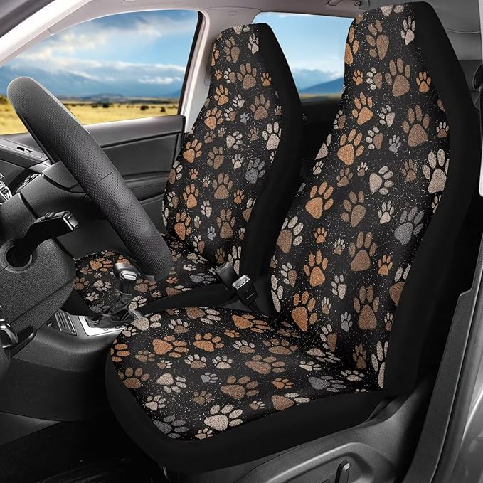 Dreaweet Dog Paw Print Seat Covers for Cars SUV 2 Piece Cute Car Accessories for Pet Lover Washable Front Car Seat Cover Universal Fit SUV Sedan Trucks