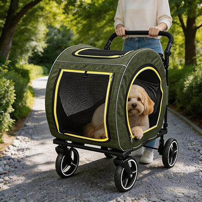 Pet Stroller for Dogs Cats up to 50 lbs, Foldable Dog Stroller with 360° Swivel Wheels, Detachable Carrier, Adjustable Handle, Travel Dog Stroller for Small Medium Large Pets, Green