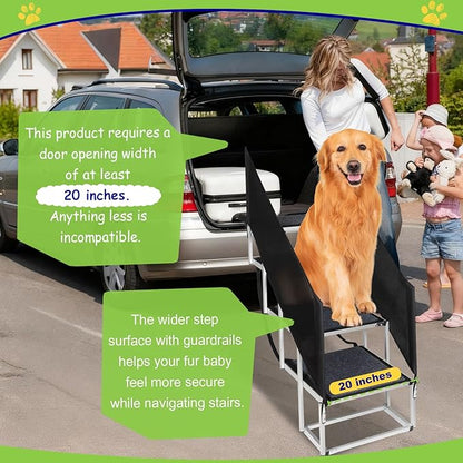 Dog Stairs with Guardrail for Large Dogs Extra Wide 20 Inch Step, 34 Inch 4 Step Non Slip Surface, Supports up to 230 lbs Designed for Oversized SUVs, Off Road Vehicles, and Pickup Trucks- Felt