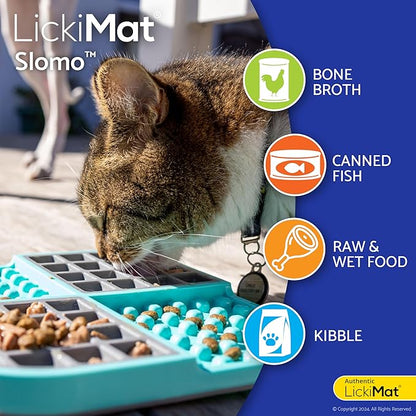 LickiMat Slomo, Cat Slow Feeder Lick Mat, Boredom Anxiety Reducer; Perfect for Food, Treats, Yogurt, or Peanut Butter. Fun Alternative to a Slow Feed Cat Bowl or Dish, Turquoise