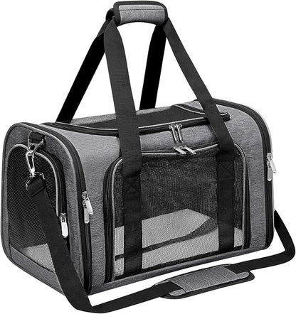 Soft-Sided Cat/Dog/Pet Carrier, Collapsible Pets Travel Carriers for Big Cats/Small Dogs with Shoulder Strap & Removable Mat, Mesh Puppy Carry Bag, Up to 16 Lbs, TSA Airline Approved(Dark Grey)